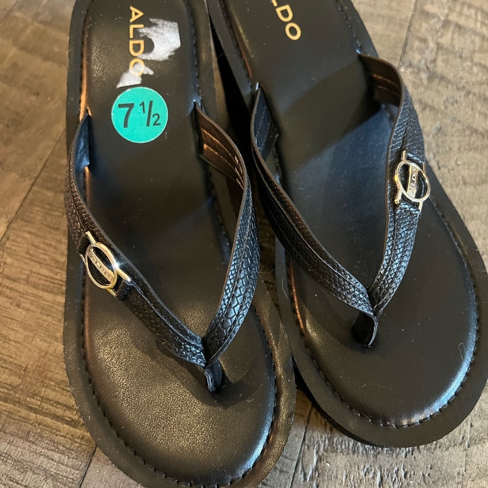 Aldo Black Sandals with Gold Detail
